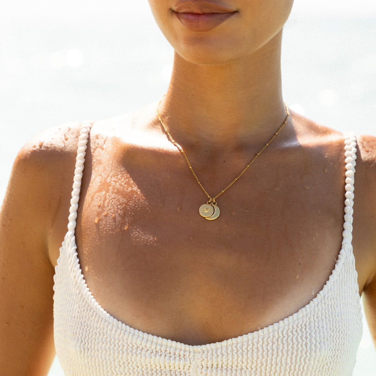 Sun and Crescent Moon Necklace, Steel