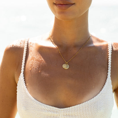 Sun and Crescent Moon Necklace, Steel