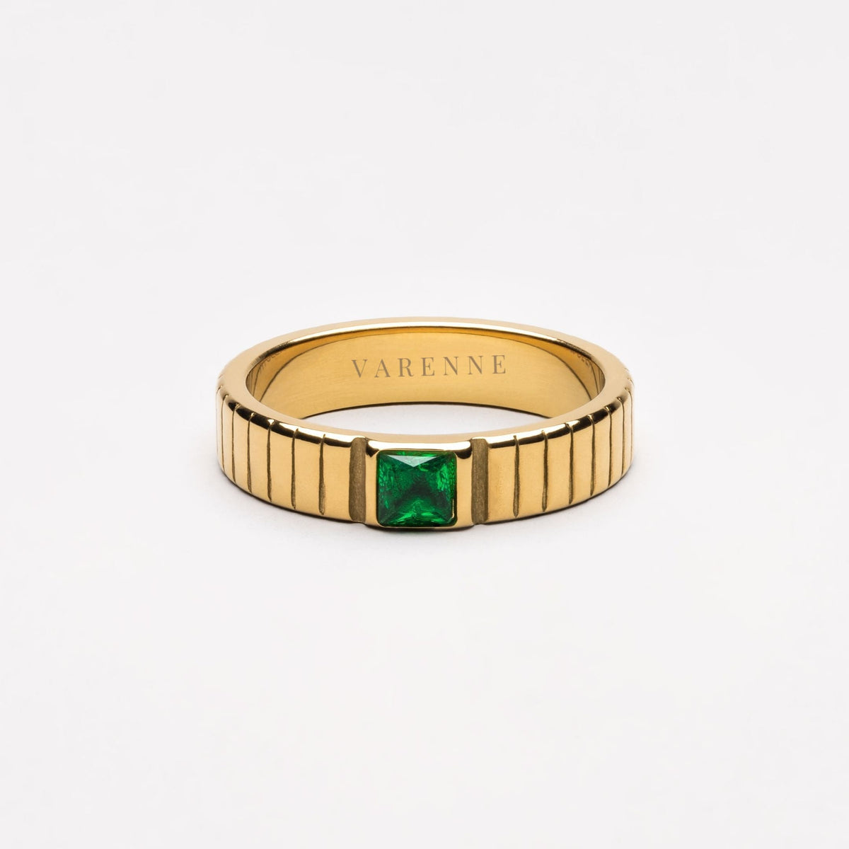 Green Zirconia Ribbed Band Ring, Stainless Steel