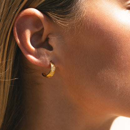 Engraved Floral Half-Hoop Stud Earrings — Bloom