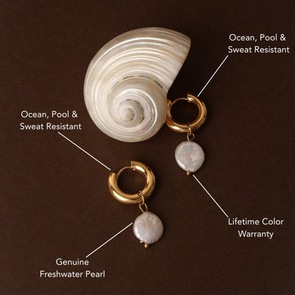 Chunky Freshwater Pearl Hoop Earrings, 18 mm