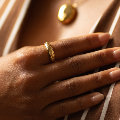 Star-Set White Stone Dome Ring, Stainless Steel — Milky Way