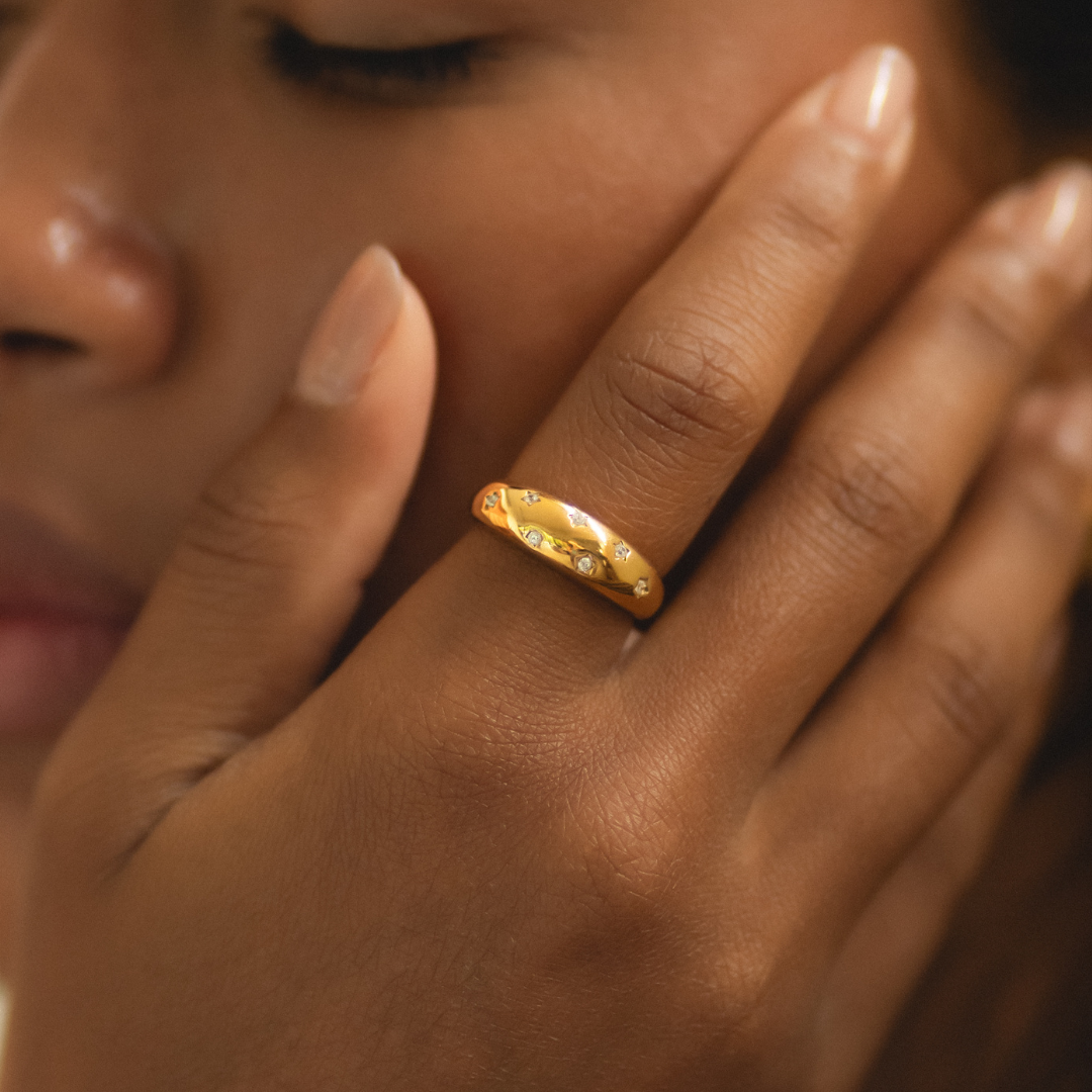 Star-Set White Stone Dome Ring, Stainless Steel — Milky Way