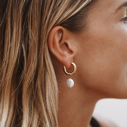 Chunky Freshwater Pearl Hoop Earrings, 18 mm