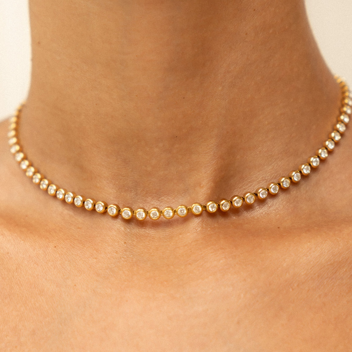 Round Zircon Tennis Choker, 37 cm, Steel