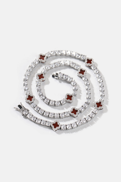 Burgundy Red Clover Tennis Necklace, Silver-Plated