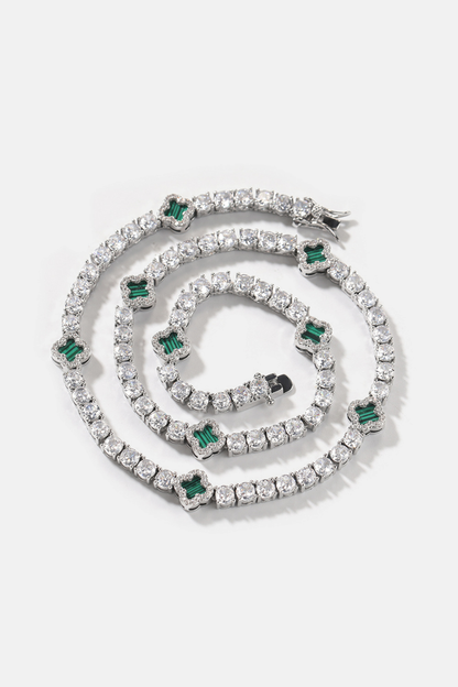 Green Clover Tennis Necklace, Silver-Plated