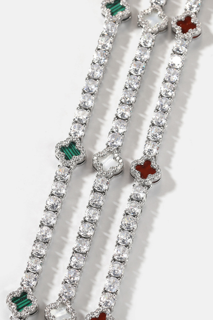 Pearlescent White Clover Tennis Necklace, Silver-Plated