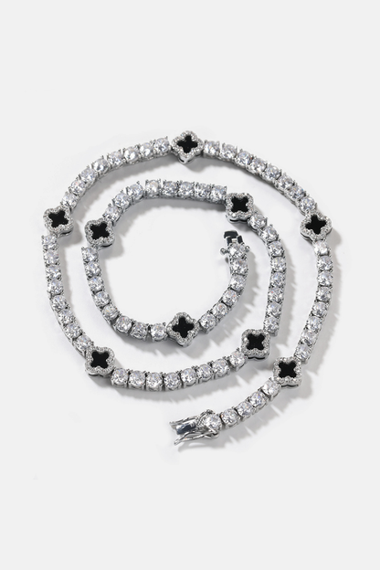 Black Clover Tennis Necklace, Silver-Plated