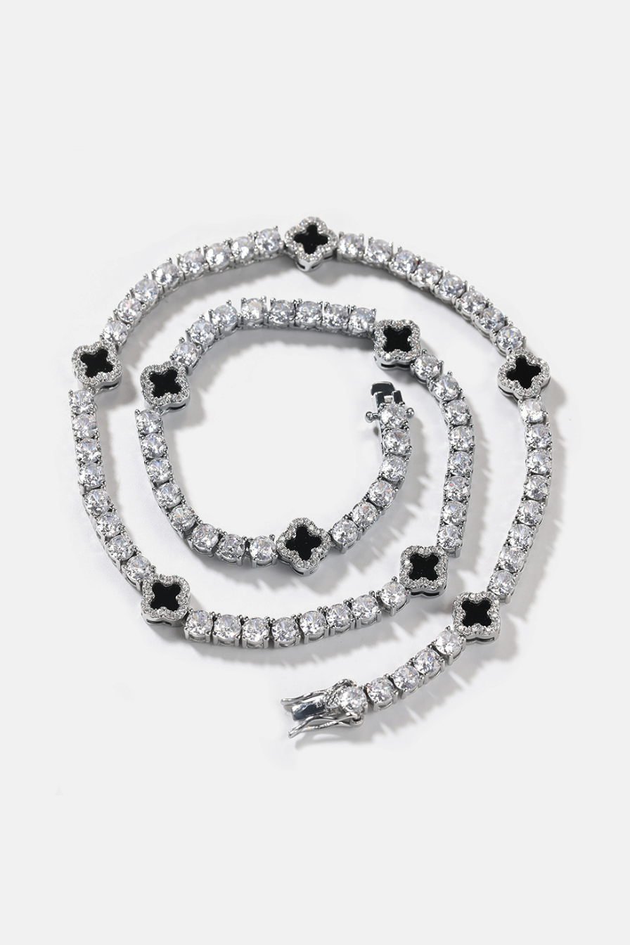 Black Clover Tennis Necklace, Silver-Plated