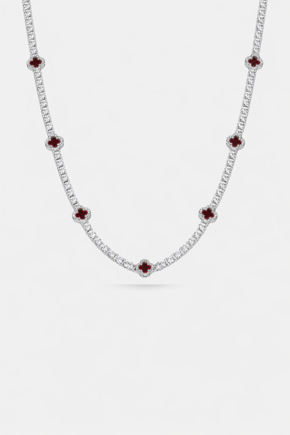Burgundy Red Clover Tennis Necklace, Silver-Plated