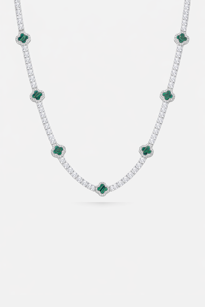 Green Clover Tennis Necklace, Silver-Plated