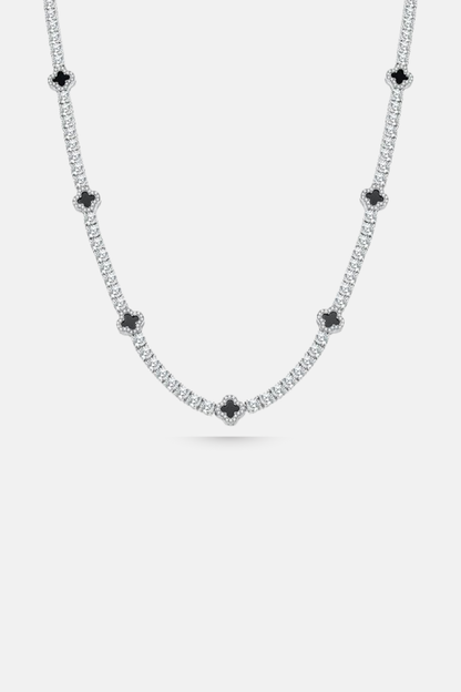 Black Clover Tennis Necklace, Silver-Plated