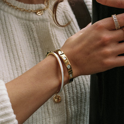 Mother of Pearl Dot Cuff Bracelet, Steel