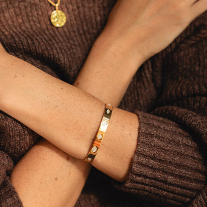 Mother of Pearl Dot Cuff Bracelet, Steel