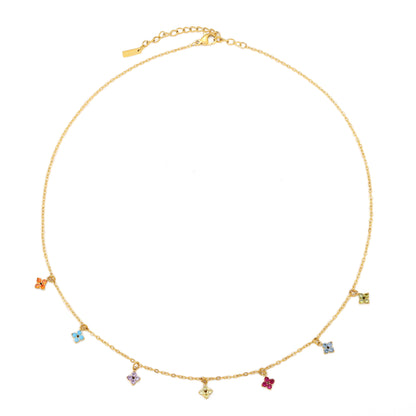 Multicolor Zircon Flower Charm Necklace