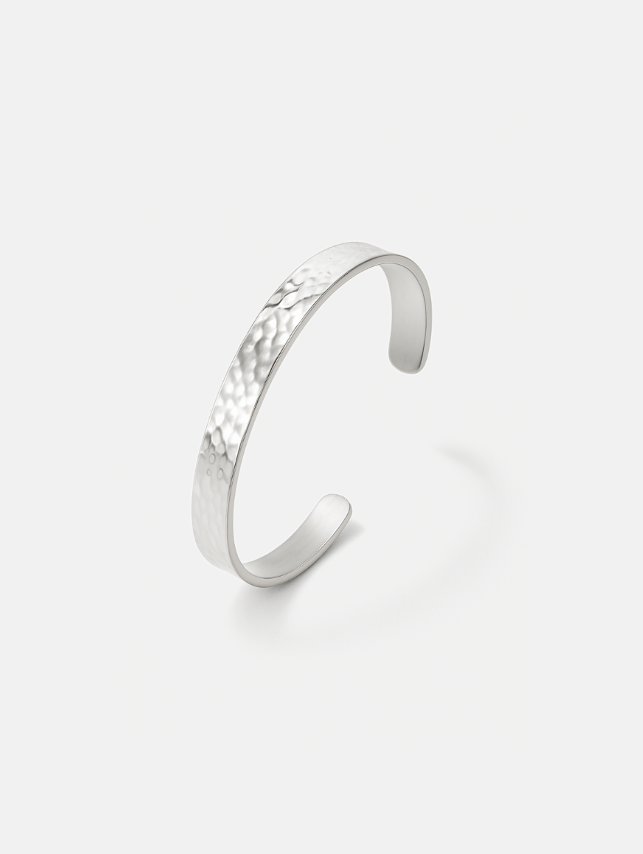 Men’s Hammered Stainless Steel Cuff Bracelet, 6 mm — Costa Bruta