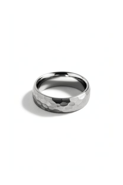 Men’s Hammered Tungsten Carbide Band Ring, 6 mm