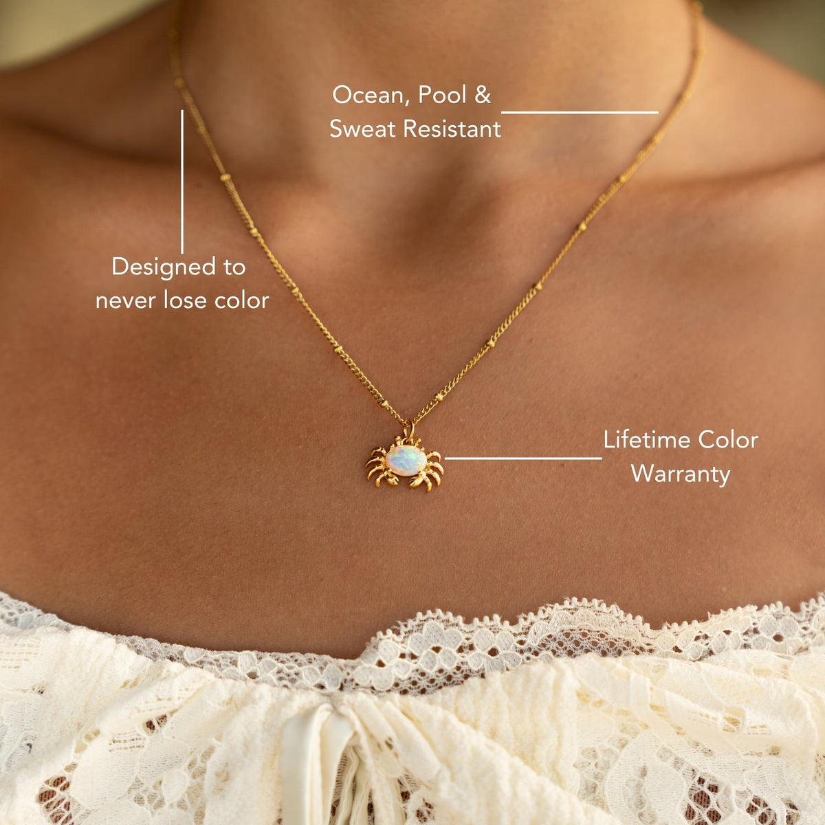 Opal Crab Pendant Necklace, Stainless Steel