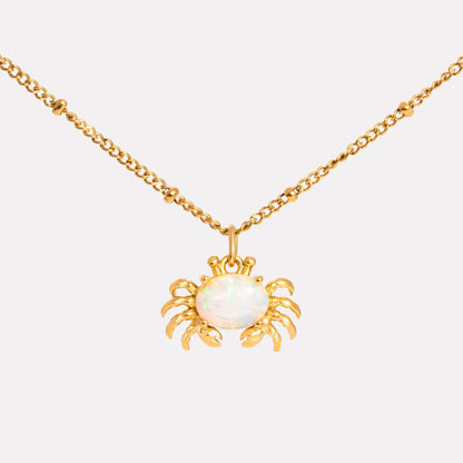 Opal Crab Pendant Necklace, Stainless Steel