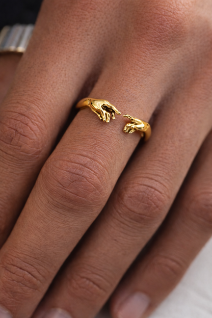 Creation of Adam Adjustable Hands Ring, Gold-Plated