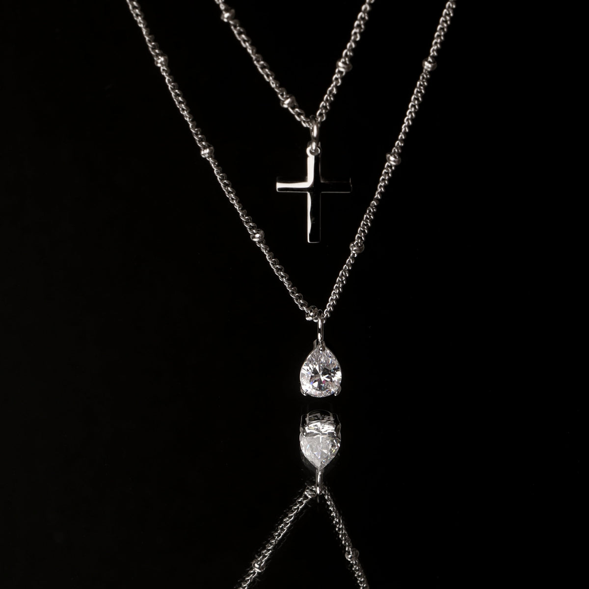 Small Cross Beaded Chain Necklace, 45 cm