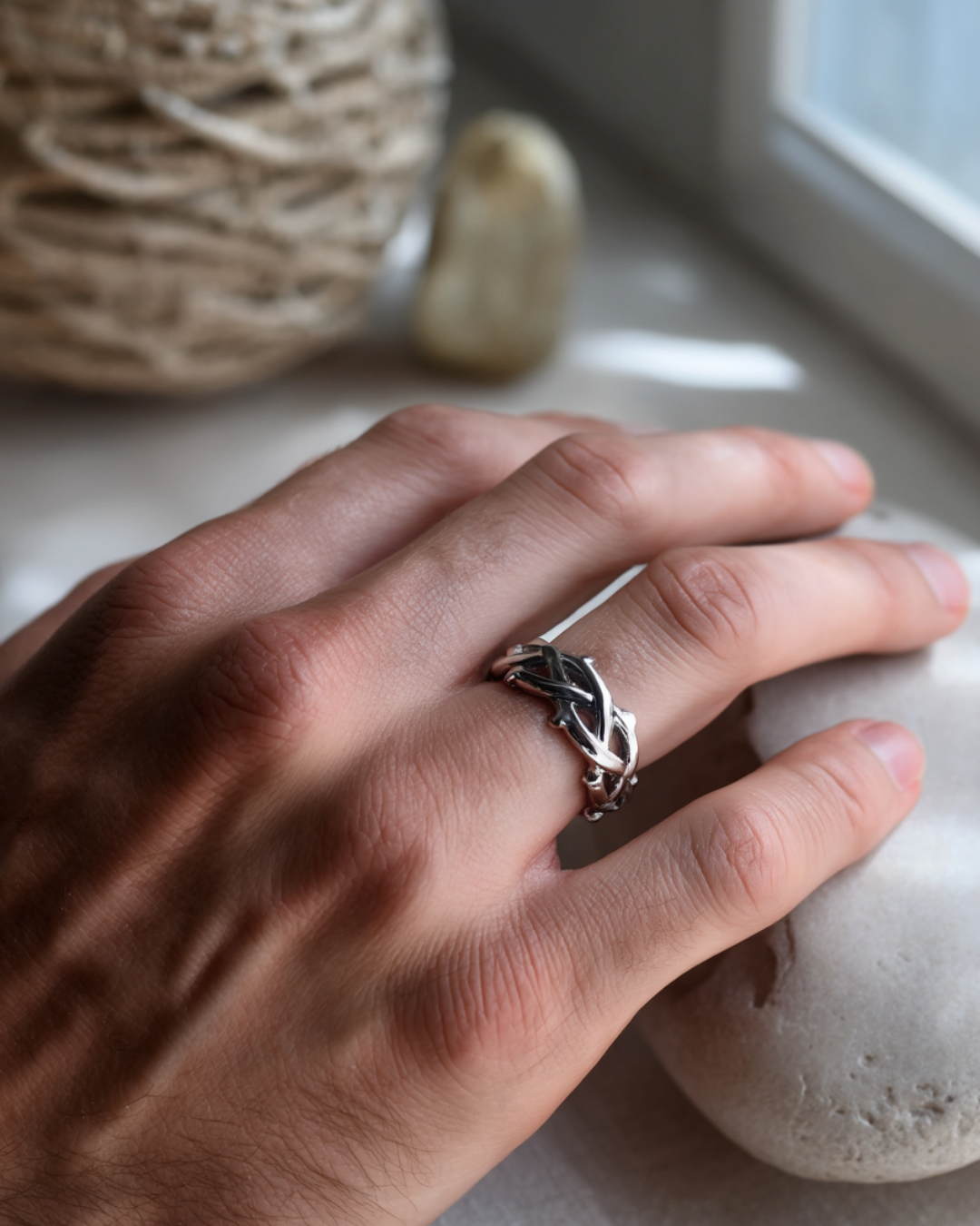 Crown of Thorns Openwork Ring, Silver-Tone Stainless Steel