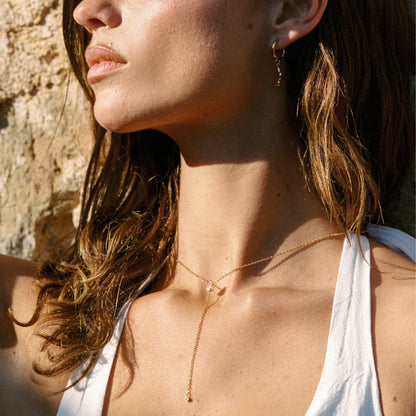 White Cubic Zirconia Y Lariat Necklace, Steel