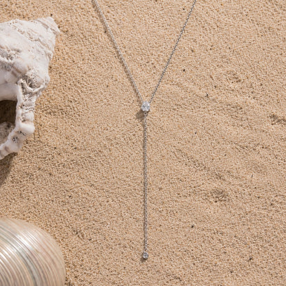 White Cubic Zirconia Y Lariat Necklace, Steel