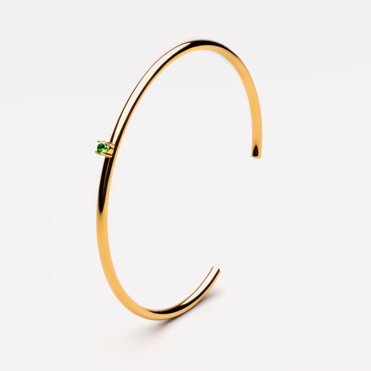 Green Zircon Open Cuff Bracelet, Steel