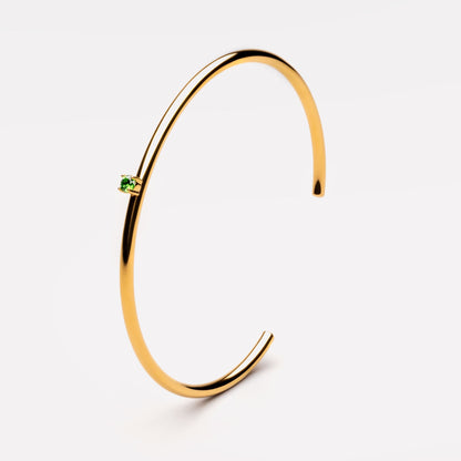 Green Zircon Open Cuff Bracelet, Steel