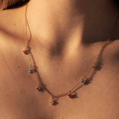 Multicolor Zircon Flower Charm Necklace