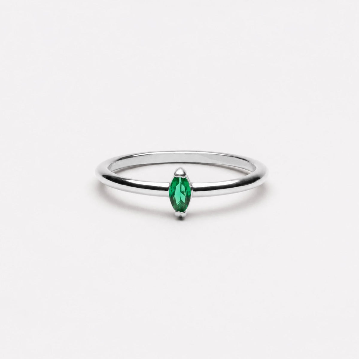Green Marquise Stone Solitaire Ring, Steel