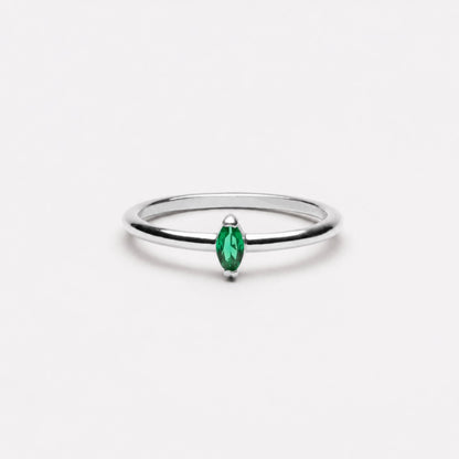 Green Marquise Stone Solitaire Ring, Steel