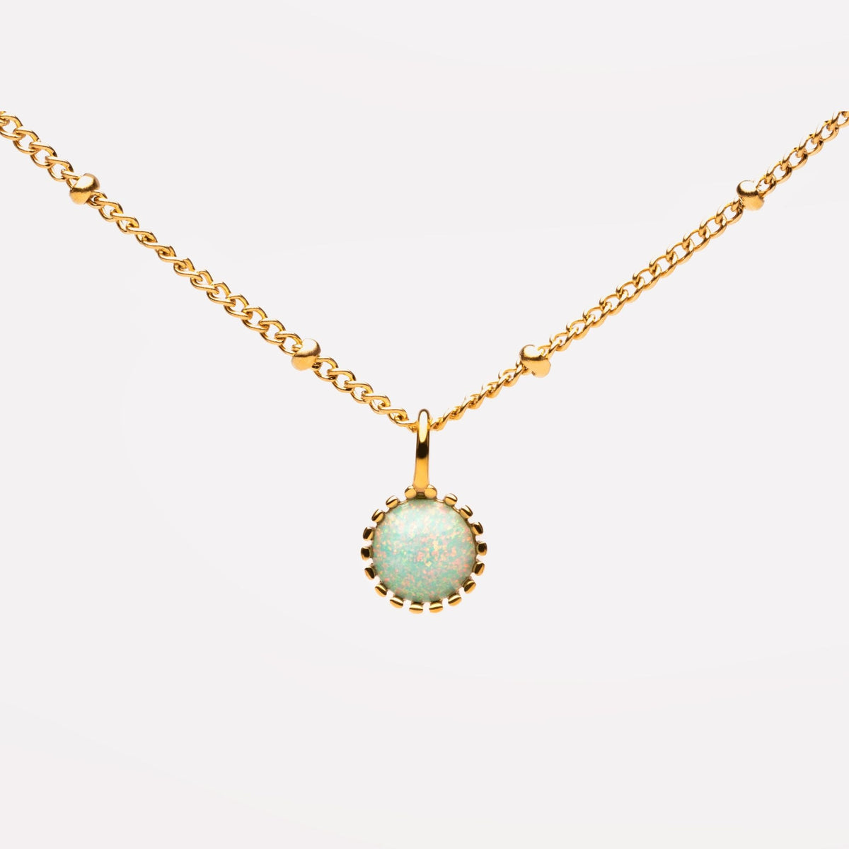 Round Mint Opal Pendant Necklace, 6 mm