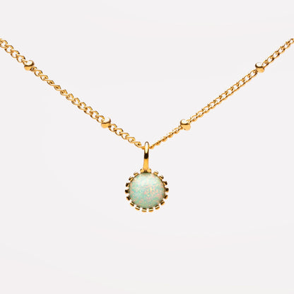 Round Mint Opal Pendant Necklace, 6 mm