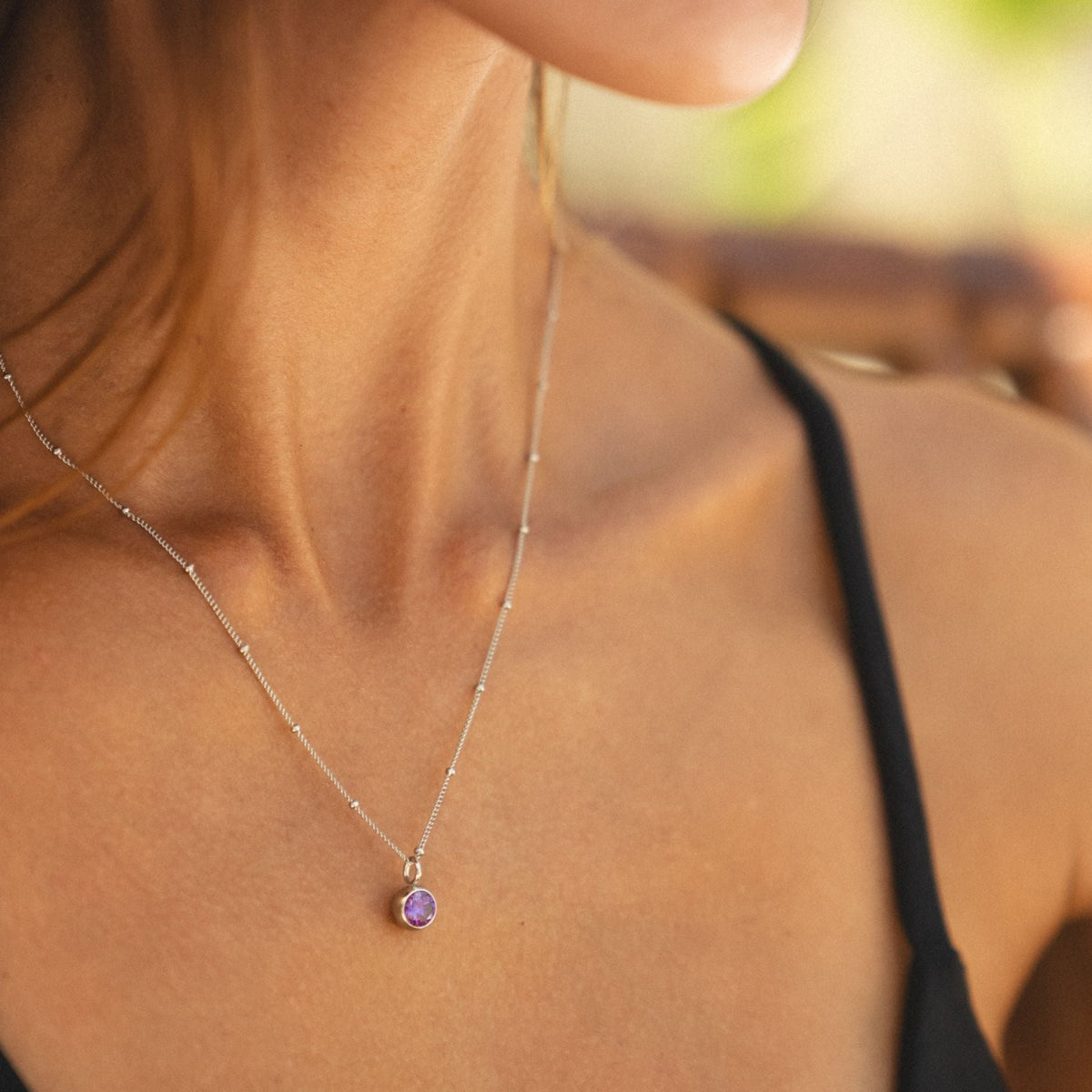 Round CZ Birthstone Necklace, 9 mm