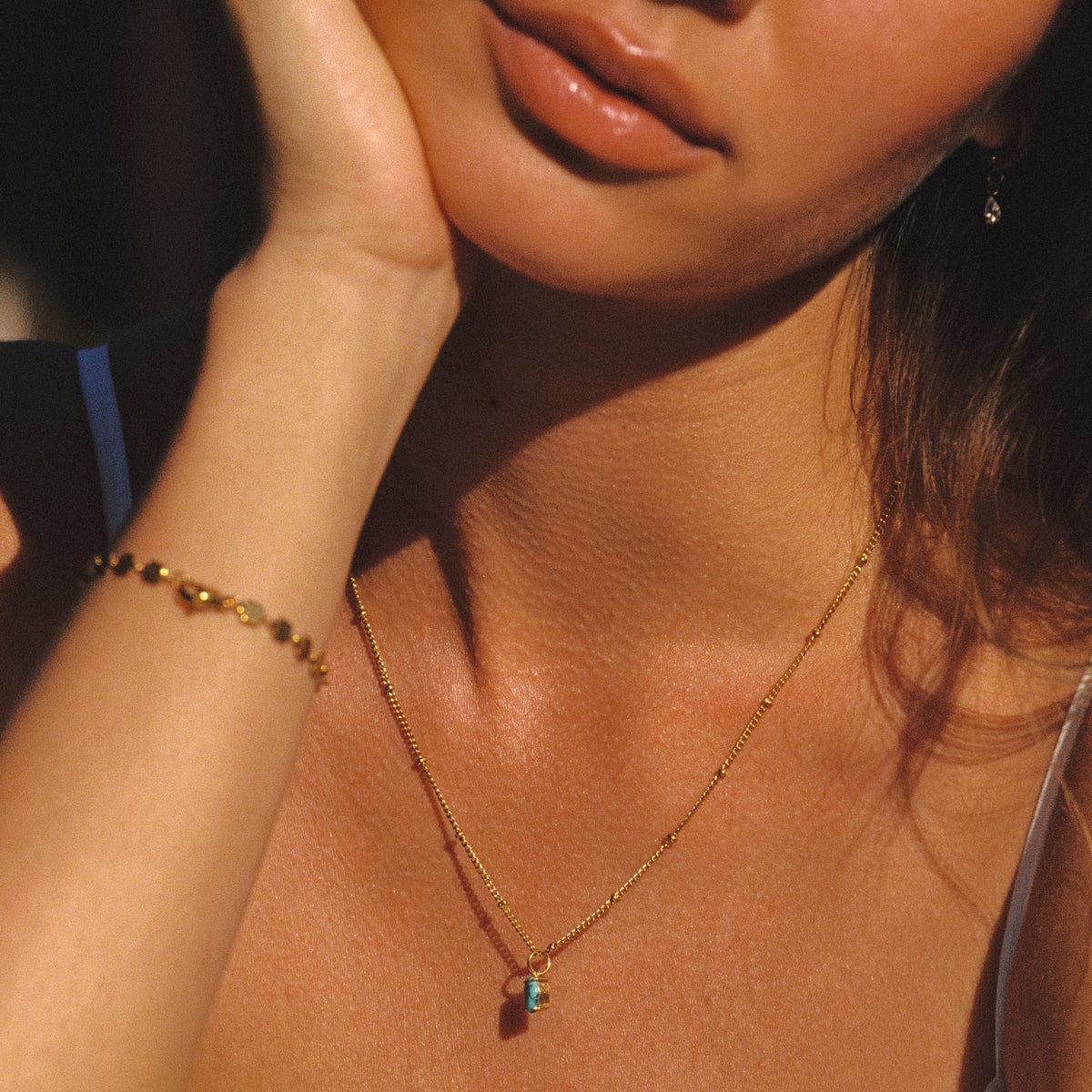 Oval Turquoise Pendant Necklace, 5 × 7 mm