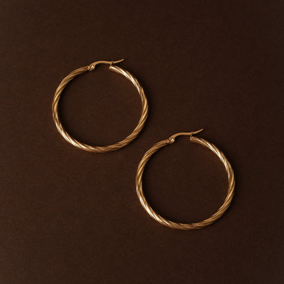Large Twisted Hoop Earrings, 40 mm