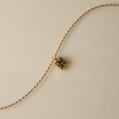 Square Green Zircon Rope Necklace — Verde