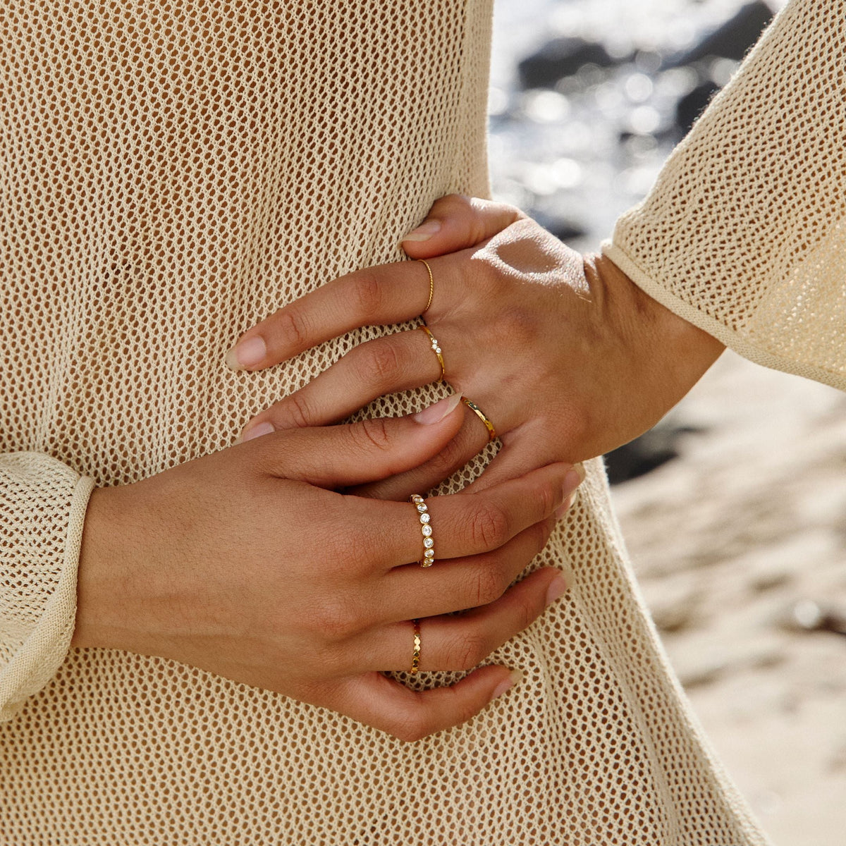 Beaded Zircon Eternity Band Ring, Stainless Steel