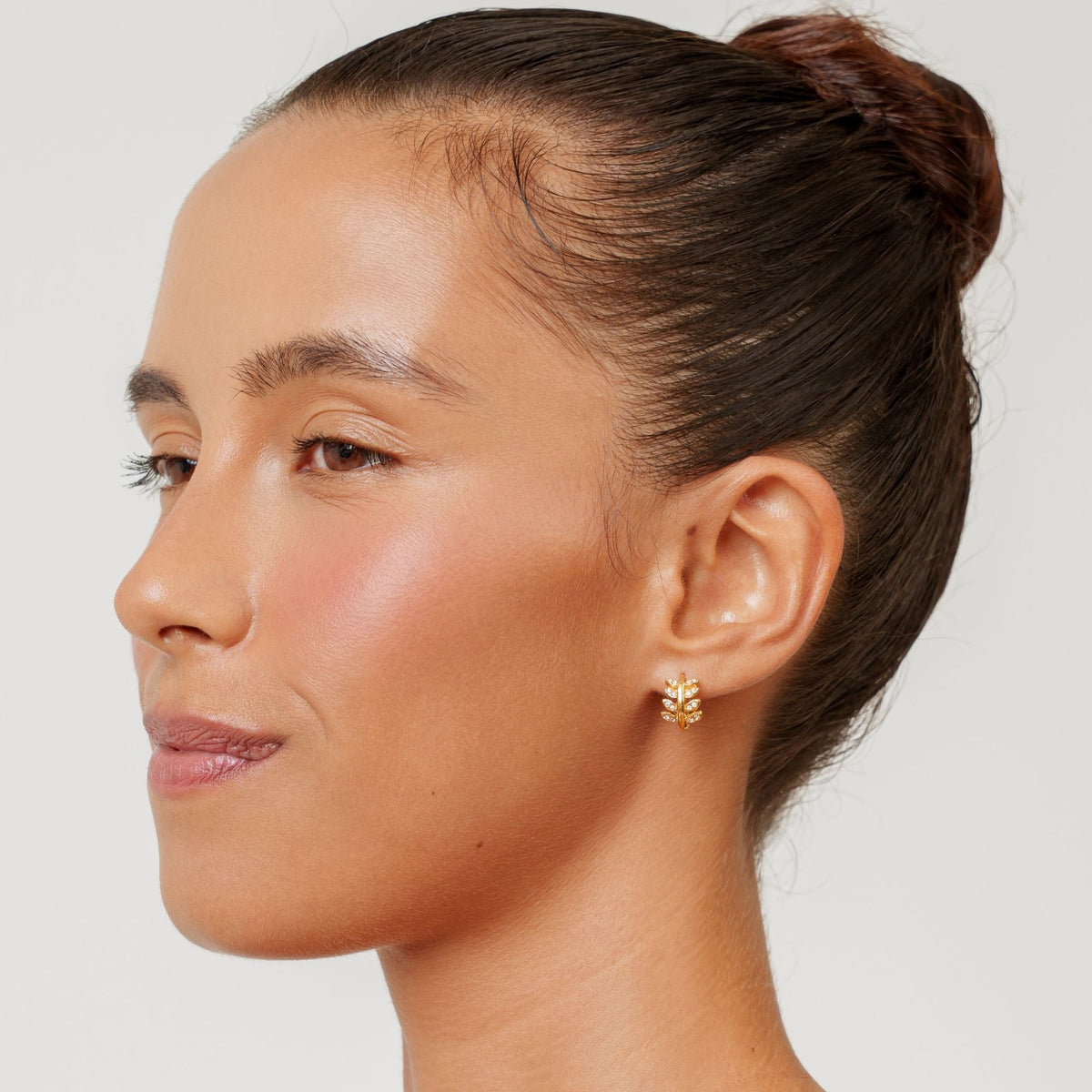 Laurel Leaf Zircon Huggie Hoop Earrings