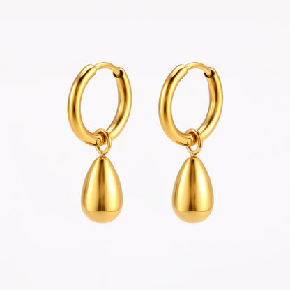Teardrop Charm Huggie Hoop Earrings, Steel
