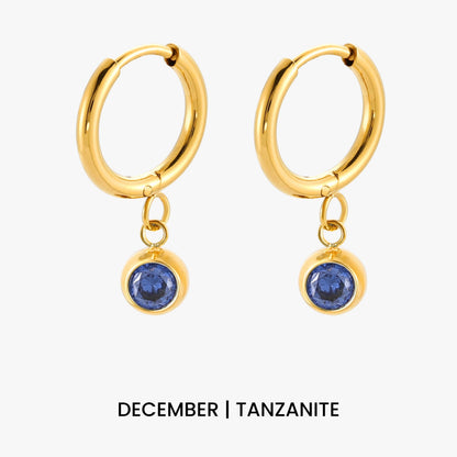 Birthstone Color CZ Charm Hoop Earrings
