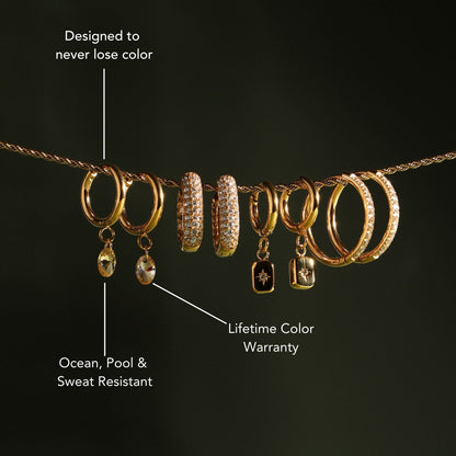 Oval Rose-Tone Stone Drop Hoop Earrings