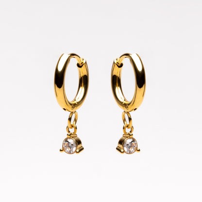 Zircon Drop Hoop Earrings, 8 mm