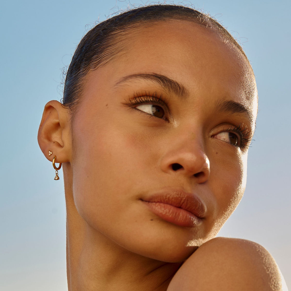 Zircon Drop Hoop Earrings, 8 mm