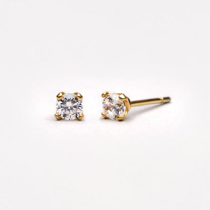 Round Zircon Stud Earrings, 3.2 mm