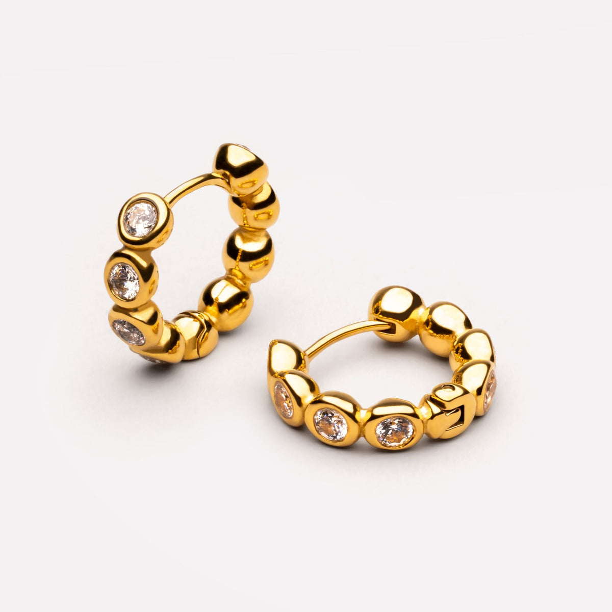 Beaded White Stone Huggie Earrings, 10 mm