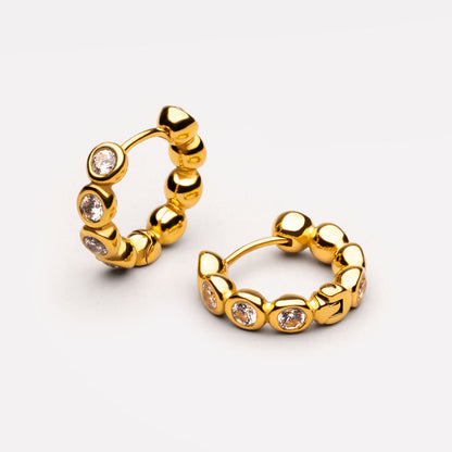 Beaded White Stone Huggie Earrings, 10 mm